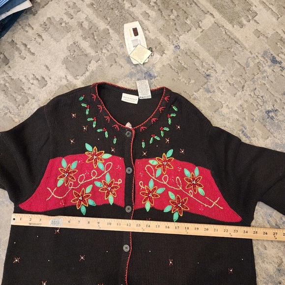 NWT White Stag Cardinal Embroidered Embellished Black Knit Cardigan 22/24 3X - Picture 2 of 16